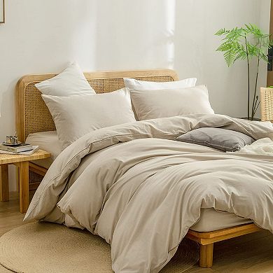 Washed Cotton Duvet Cover Set - Soft Linen Feel Queen Size