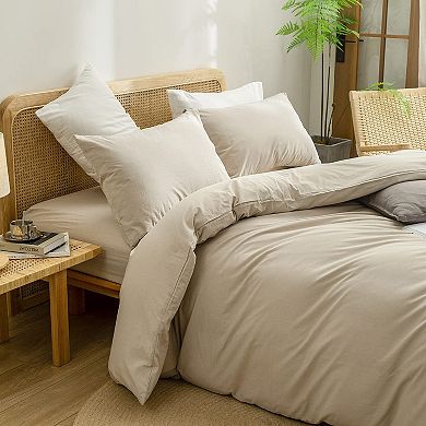 Washed Cotton Duvet Cover Set - Soft Linen Feel Queen Size