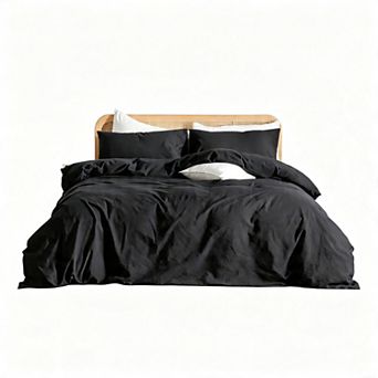 Washed Cotton Duvet Cover Set - Soft Linen Feel Queen Size