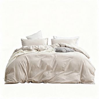 Washed Cotton Duvet Cover Set - Soft Linen Feel Queen Size