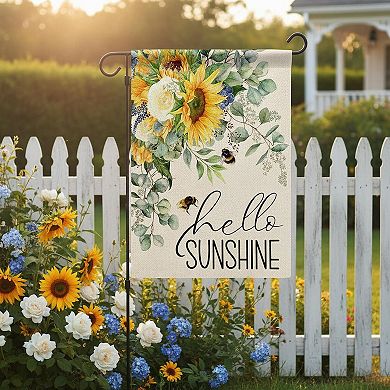 Hello Sunshine Spring House Flag Sunflower Bee Eucalyptus Double Sided Burlap Summer Yard Decor
