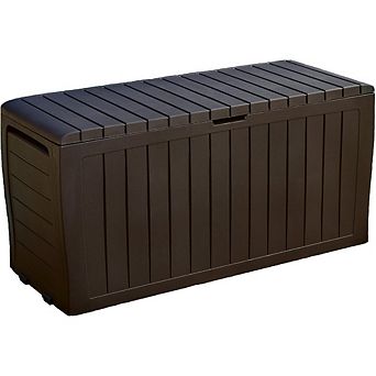 KSIZUIS 71 Gal Resin Outdoor Storage Box Brown Weatherproof Deck Box