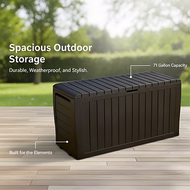 KSIZUIS 71 Gal Resin Outdoor Storage Box Brown Weatherproof Deck Box