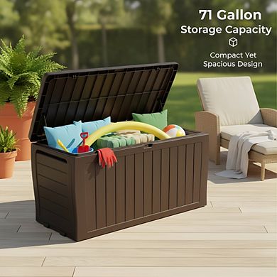 KSIZUIS 71 Gal Resin Outdoor Storage Box Brown Weatherproof Deck Box