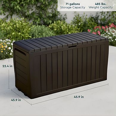 KSIZUIS 71 Gal Resin Outdoor Storage Box Brown Weatherproof Deck Box
