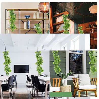 2 Pcs Faux Greenery Leaves Artificial Ivy Plants Green White 39.4"