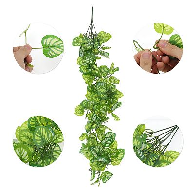 2 Pcs Faux Greenery Leaves Artificial Ivy Plants Green White 39.4"
