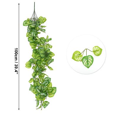 2 Pcs Faux Greenery Leaves Artificial Ivy Plants Green White 39.4"