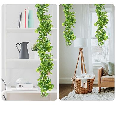 2 Pcs Faux Greenery Leaves Artificial Ivy Plants Green White 39.4"
