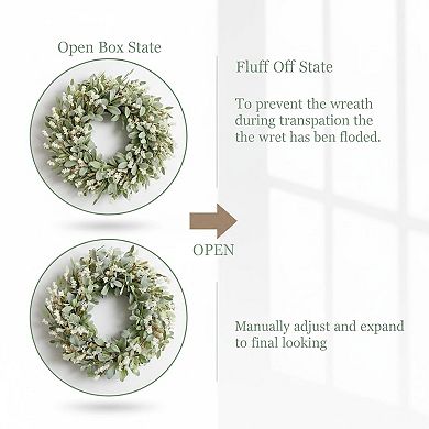 24 Inch Summer Spring Flowers Wreath Front Door Everyday Lamb Ears Leaves White Artificial Indoor