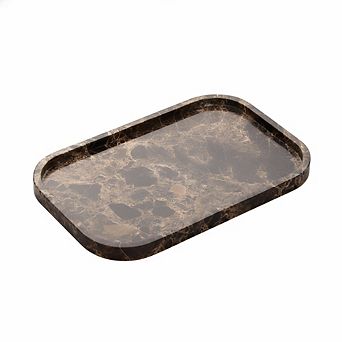 KSIZUIS Natural Marble Tray 12x8" Dark Brown Stone Organizer for Bathroom Kitchen Dresser