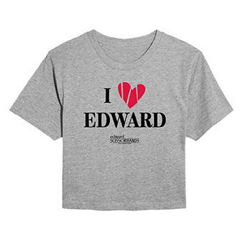Juniors' Tim Burton's Edward Scissorhands I Love Edward Cropped Tee
