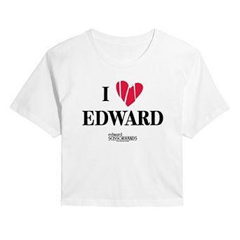 Juniors' Tim Burton's Edward Scissorhands I Love Edward Cropped Tee