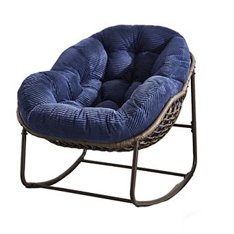 Merax Outdoor Rattan Rocking Chair,Padded Cushion Rocker Recliner Chair Outdoor