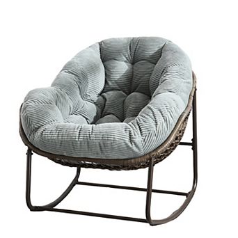 Merax Outdoor Rattan Rocking Chair,Padded Cushion Rocker Recliner Chair Outdoor