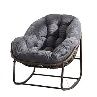 Merax Outdoor Rattan Rocking Chair,Padded Cushion Rocker Recliner Chair Outdoor