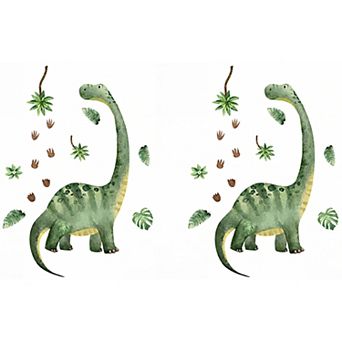 Dinosaur and Plant Pattern, Waterproof, Peel and Stick, Watercolor for Nursery 35.4"x11.8"