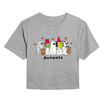 Juniors' Peanuts Halloween Trick-or-Treat Cropped Tee