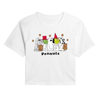 Juniors' Peanuts Halloween Trick-or-Treat Cropped Tee