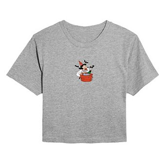 Juniors' Peanuts Lucy & Snoopy Apple Bobbing Cropped Tee