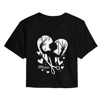 Juniors' Edward Scissorhands Heart Silhouette Cropped Tee
