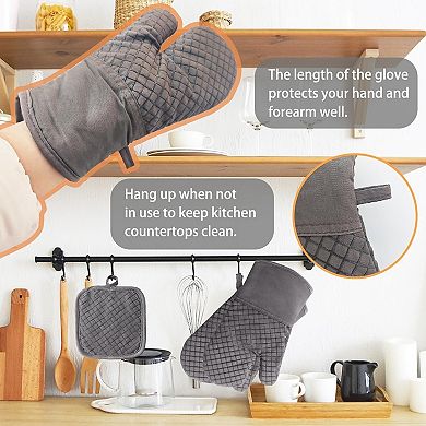 4 Pcs Oven Mitts and Pot Holders,High Heat 500°F Resistant Glove Potholder with Thick Cotton