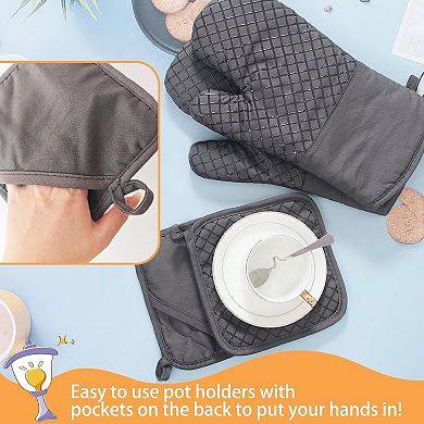 4 Pcs Oven Mitts and Pot Holders,High Heat 500°F Resistant Glove Potholder with Thick Cotton