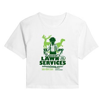 Juniors' Edward Scissorhands Lawn Services Cropped Tee
