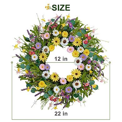 22 Inch Spring Summer Wreath Artificial Eucalyptus Lavender Front Door Farmhouse Porch