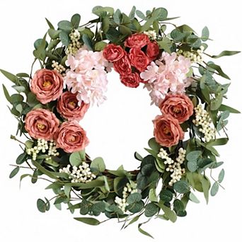 20 Inch Artificial Peony Hydrangea Wreath Spring Summer Front Door Wall Decor