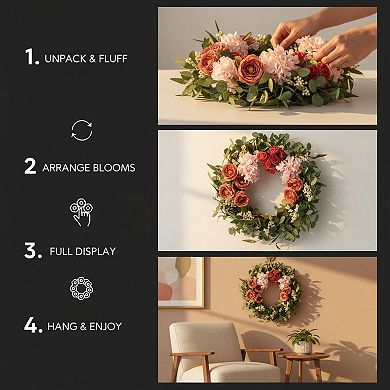 20 Inch Artificial Peony Hydrangea Wreath Spring Summer Front Door Wall Decor