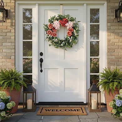 20 Inch Artificial Peony Hydrangea Wreath Spring Summer Front Door Wall Decor