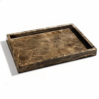 KSIZUIS Natural Marble Tray Dark Brown 12x8" Luxury Stone Organizer for Bathroom Kitchen Decor
