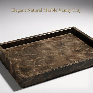 KSIZUIS Natural Marble Tray Dark Brown 12x8" Luxury Stone Organizer for Bathroom Kitchen Decor