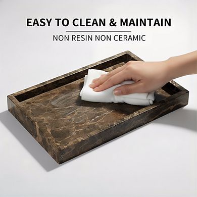 KSIZUIS Natural Marble Tray Dark Brown 12x8" Luxury Stone Organizer for Bathroom Kitchen Decor