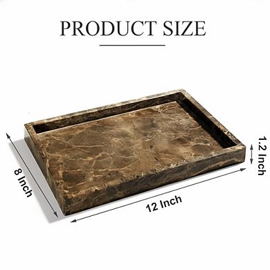 KSIZUIS Natural Marble Tray Dark Brown 12x8" Luxury Stone Organizer for Bathroom Kitchen Decor