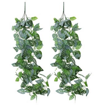 2 pc Fake Vines Faux Greenery Leaves Artificial Hanging Plants for Decoration Green 39.4"