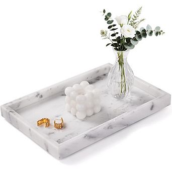 KSIZUIS Natural Marble Tray 12x8" Starry White Stone Organizer for Bathroom Kitchen Decor
