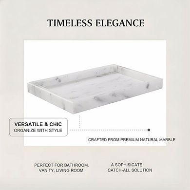 KSIZUIS Natural Marble Tray 12x8" Starry White Stone Organizer for Bathroom Kitchen Decor