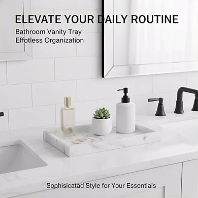 KSIZUIS Natural Marble Tray 12x8" Starry White Stone Organizer for Bathroom Kitchen Decor