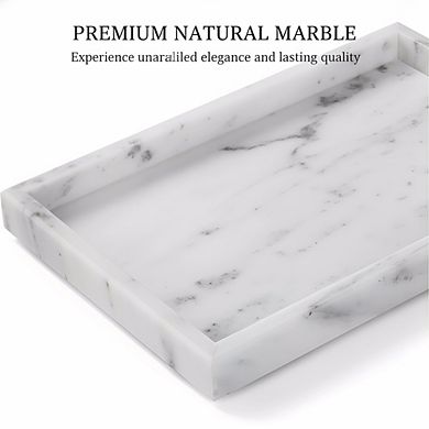 KSIZUIS Natural Marble Tray 12x8" Starry White Stone Organizer for Bathroom Kitchen Decor