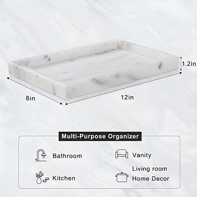 KSIZUIS Natural Marble Tray 12x8" Starry White Stone Organizer for Bathroom Kitchen Decor
