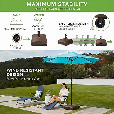 Mobile Heavy Duty Umbrella Base 123 lb, Bronze Fillable Stand with 4 Wheels and Wind-Resistant