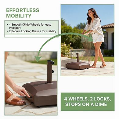 Mobile Heavy Duty Umbrella Base 123 lb, Bronze Fillable Stand with 4 Wheels and Wind-Resistant