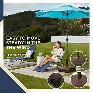 Mobile Heavy Duty Umbrella Base 123 lb, Bronze Fillable Stand with 4 Wheels and Wind-Resistant