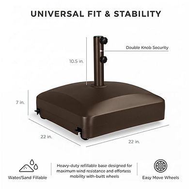 Mobile Heavy Duty Umbrella Base 123 lb, Bronze Fillable Stand with 4 Wheels and Wind-Resistant