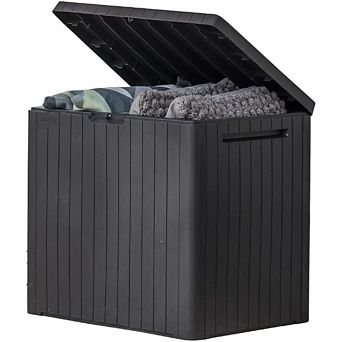 KSIZUIS 30 Gal Resin Outdoor Storage Box Dark Grey Weatherproof Patio Deck