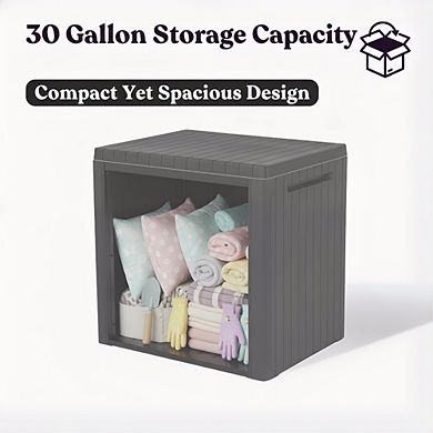 KSIZUIS 30 Gal Resin Outdoor Storage Box Dark Grey Weatherproof Patio Deck