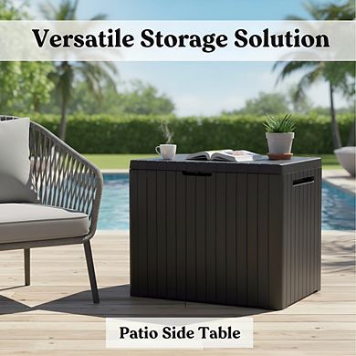 KSIZUIS 30 Gal Resin Outdoor Storage Box Dark Grey Weatherproof Patio Deck