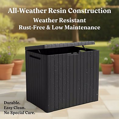 KSIZUIS 30 Gal Resin Outdoor Storage Box Dark Grey Weatherproof Patio Deck